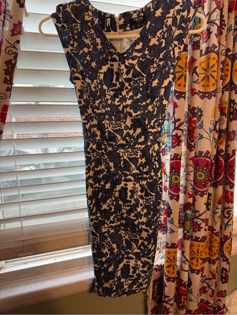 & Other Stories Black and Cream Asymmetrical Floral Sheath Dress